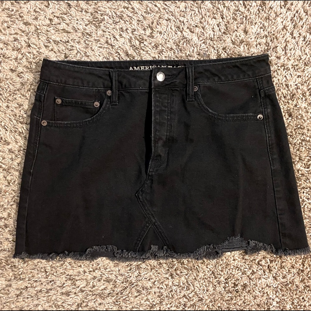 American Eagle Black Denim Skirt Distressed